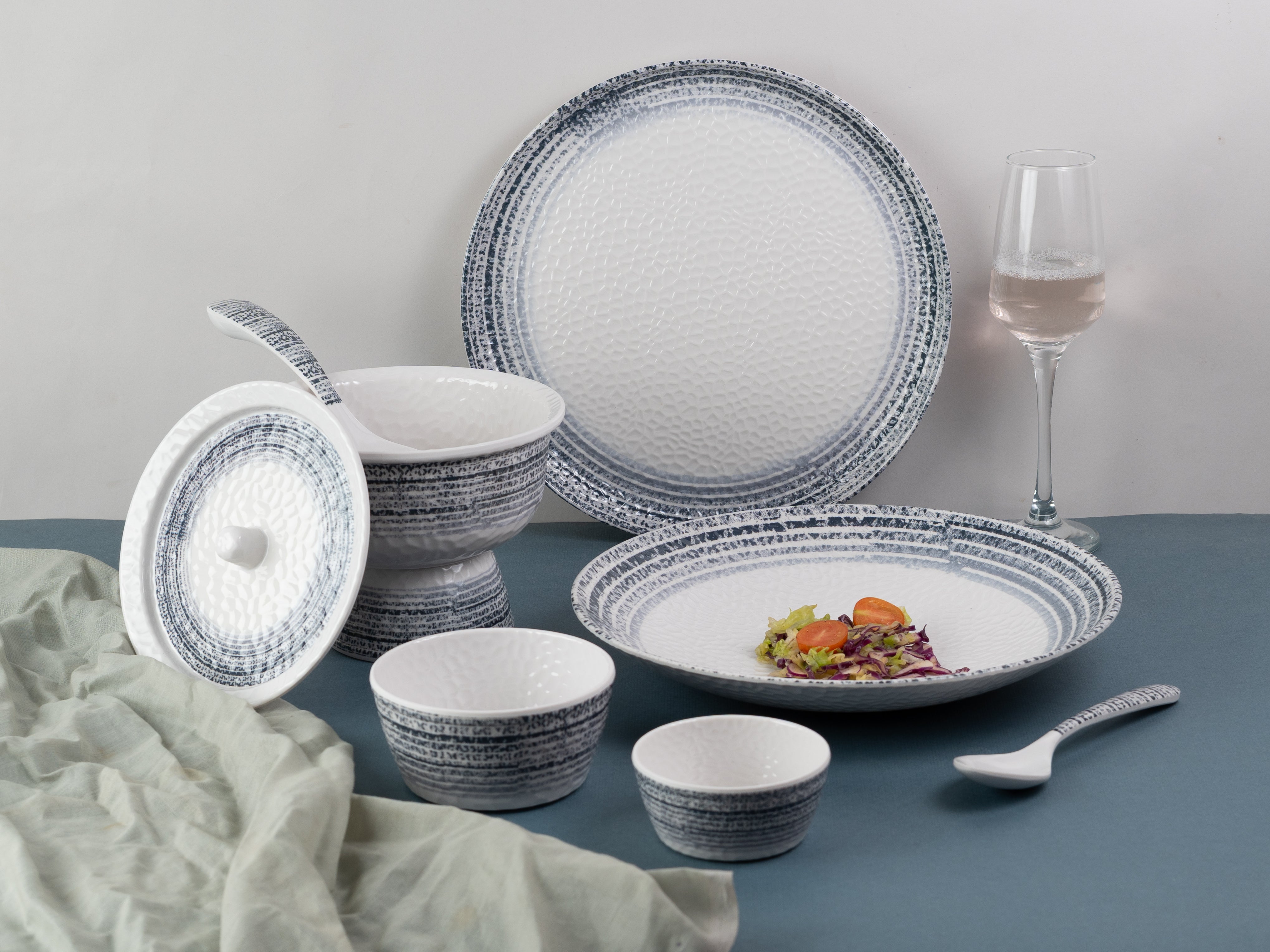 Denim Hammer Series Round Dinner Set(33 Piece)