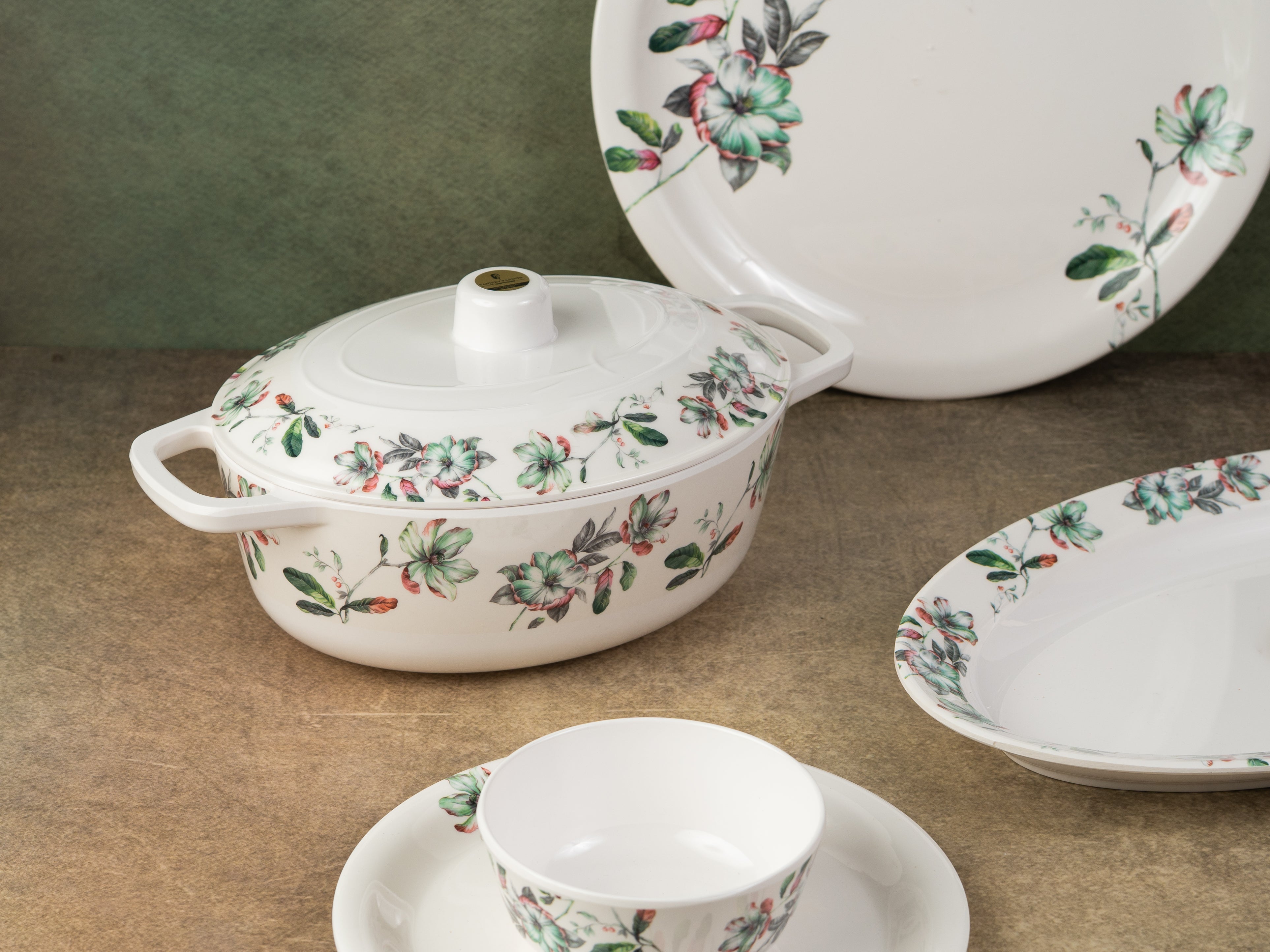37 Piece Grace Mint Floral Classic Round Dinner Set