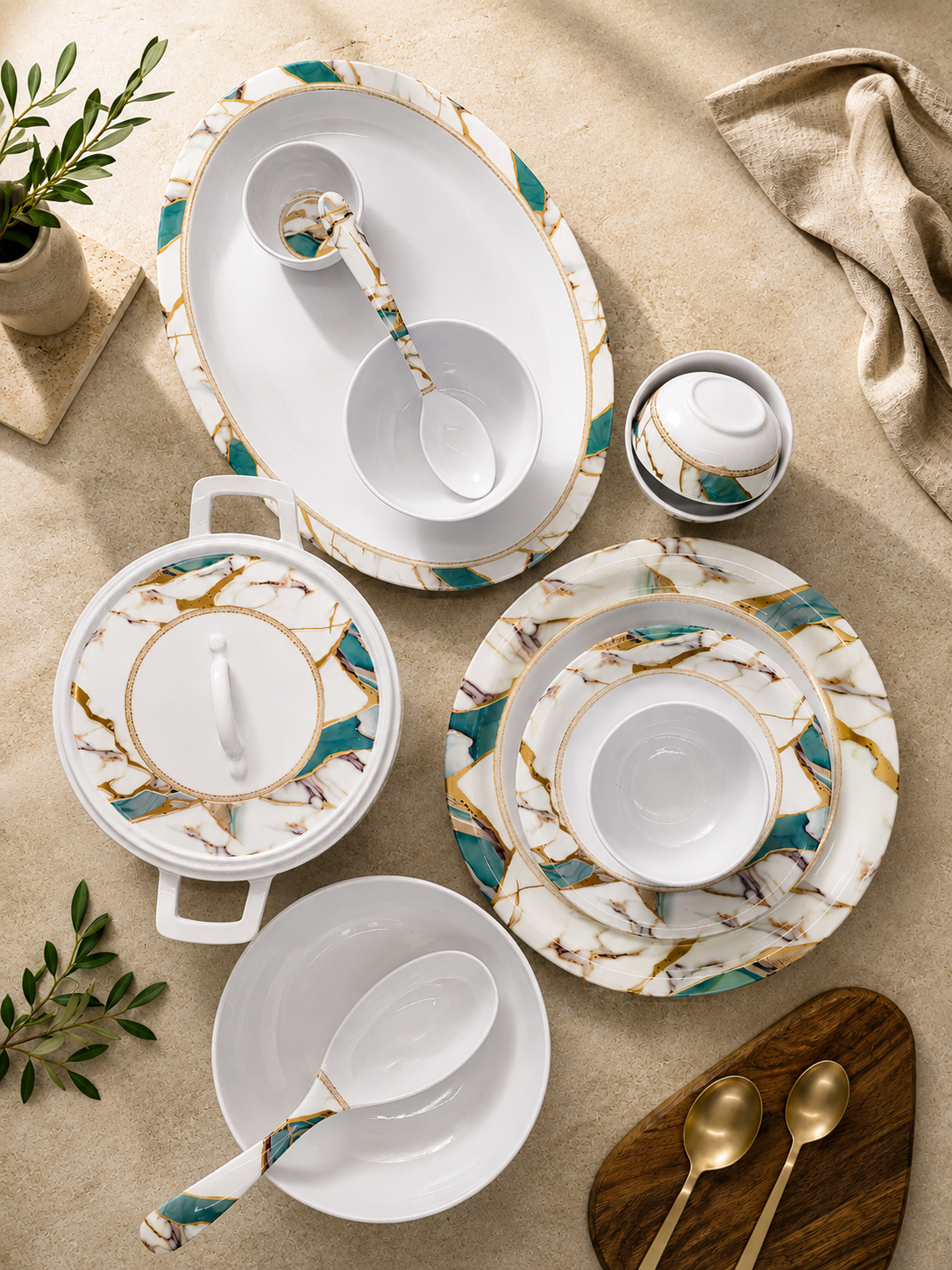 Sheesh Ethnic Series Round Dinner Set(33 Piece)