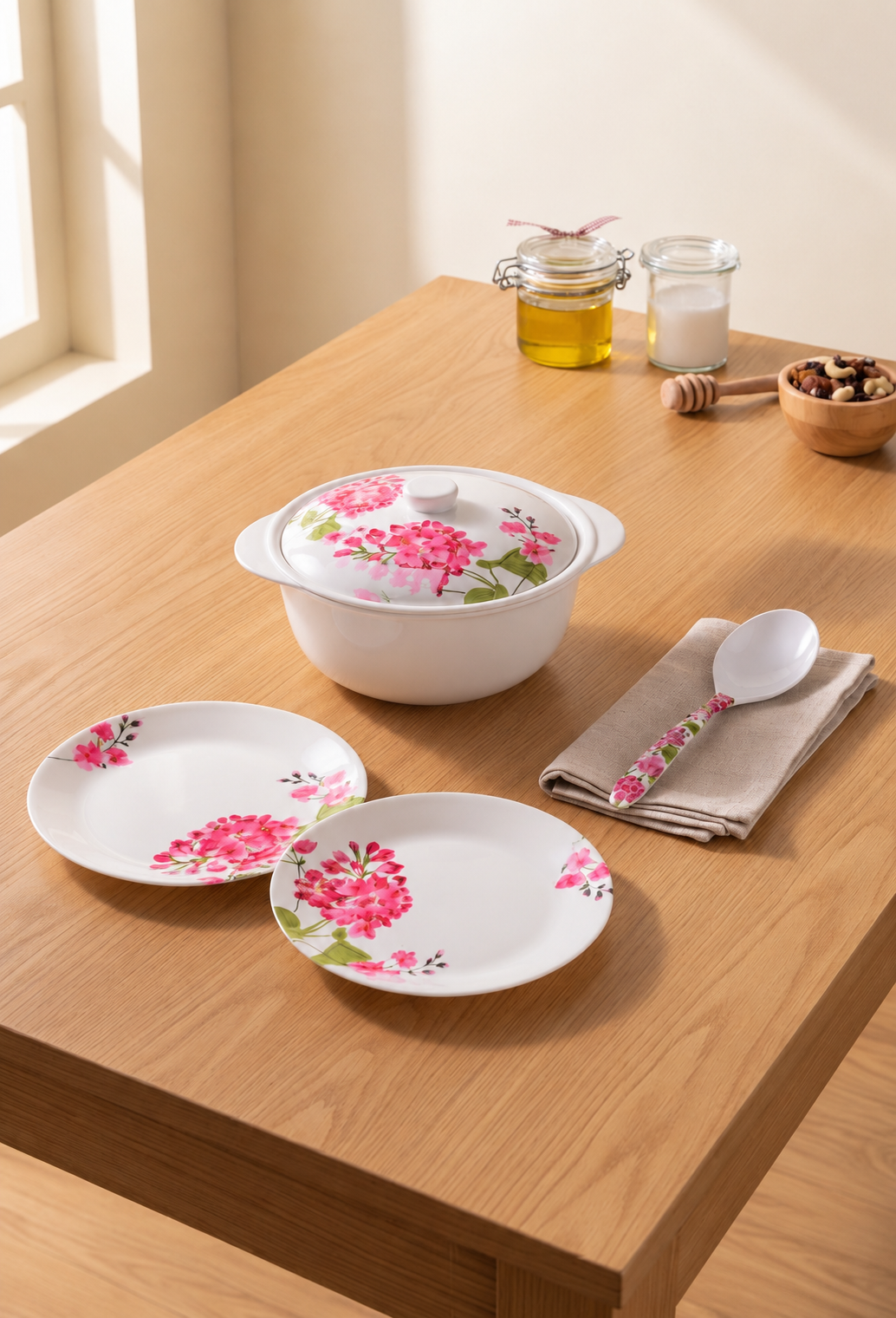 Pink Blossom Smart Series Round Dinner Set(32 Piece)