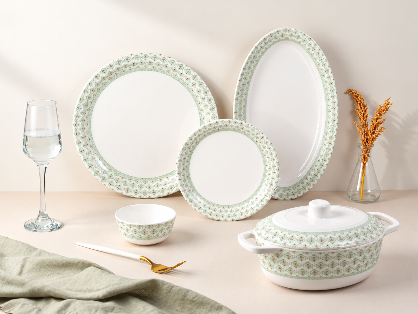 37 Piece Azira Floral Mint Classic Round Dinner Set