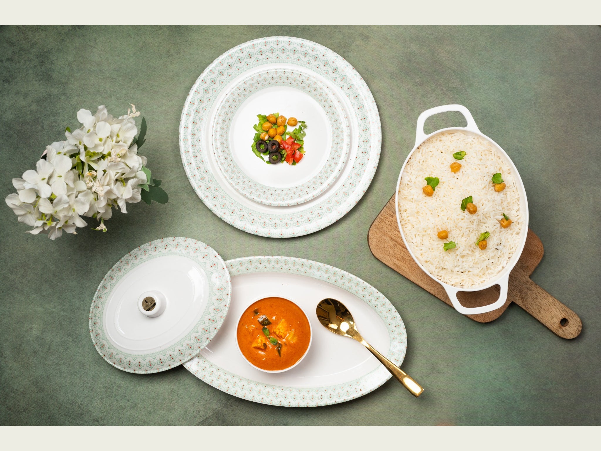 37 Piece Azira Floral Mint Classic Round Dinner Set