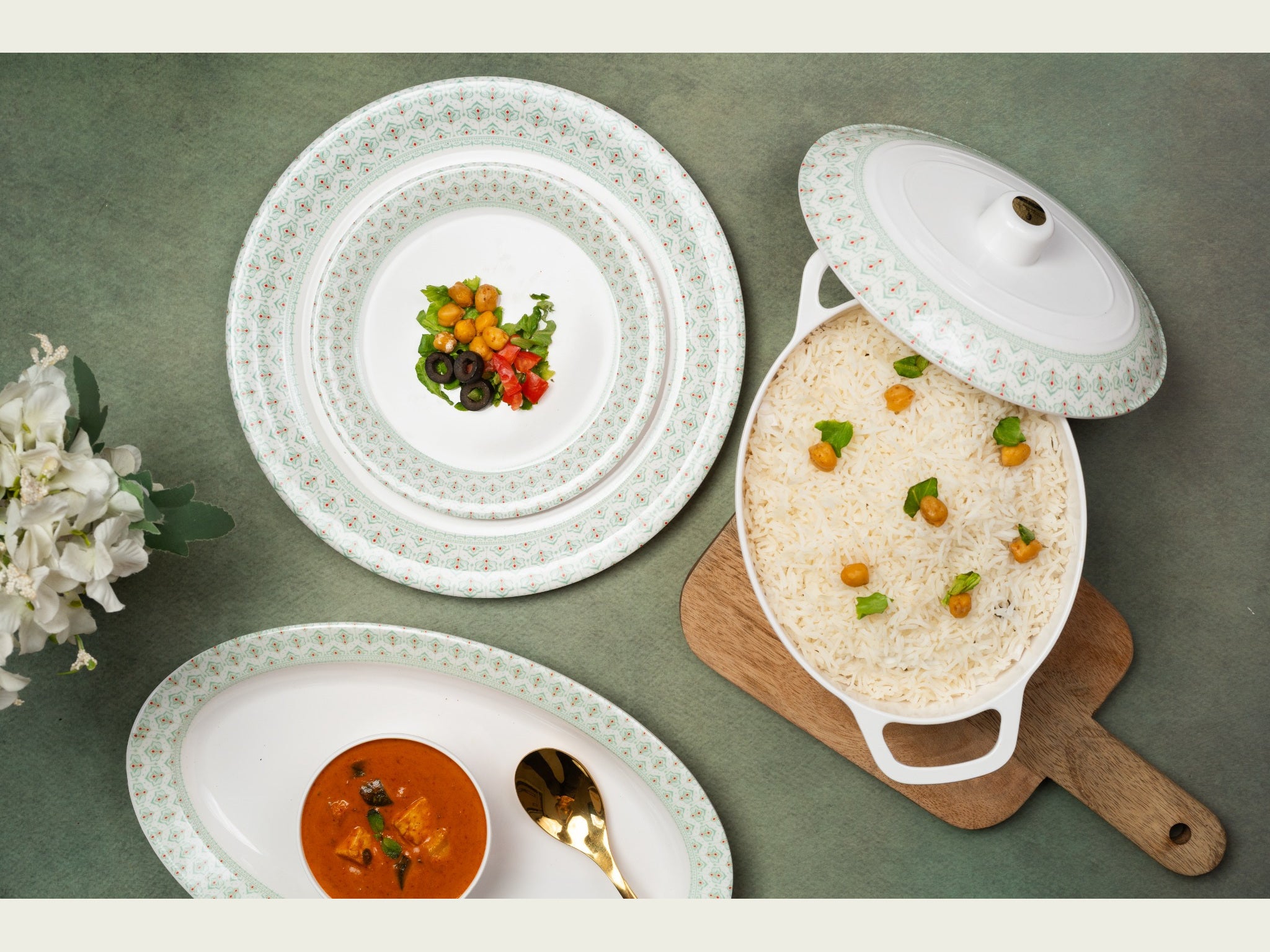 37 Piece Azira Floral Mint Classic Round Dinner Set