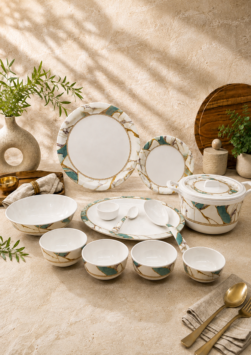 Sheesh Ethnic Series Round Dinner Set(33 Piece)
