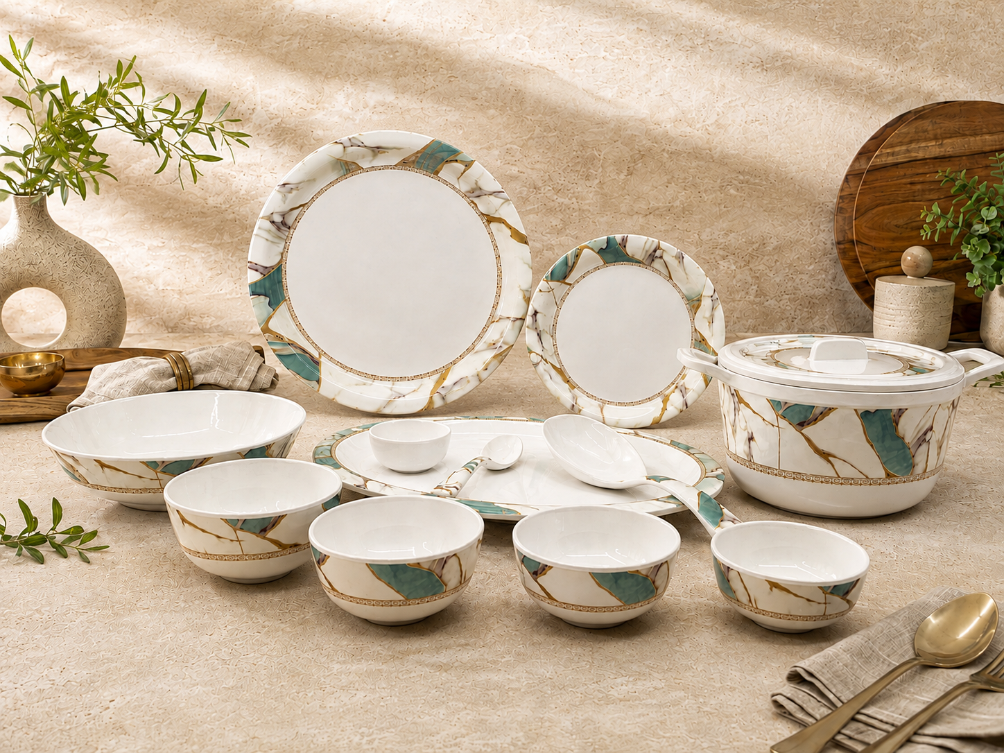 Sheesh Ethnic Series Round Dinner Set(33 Piece)