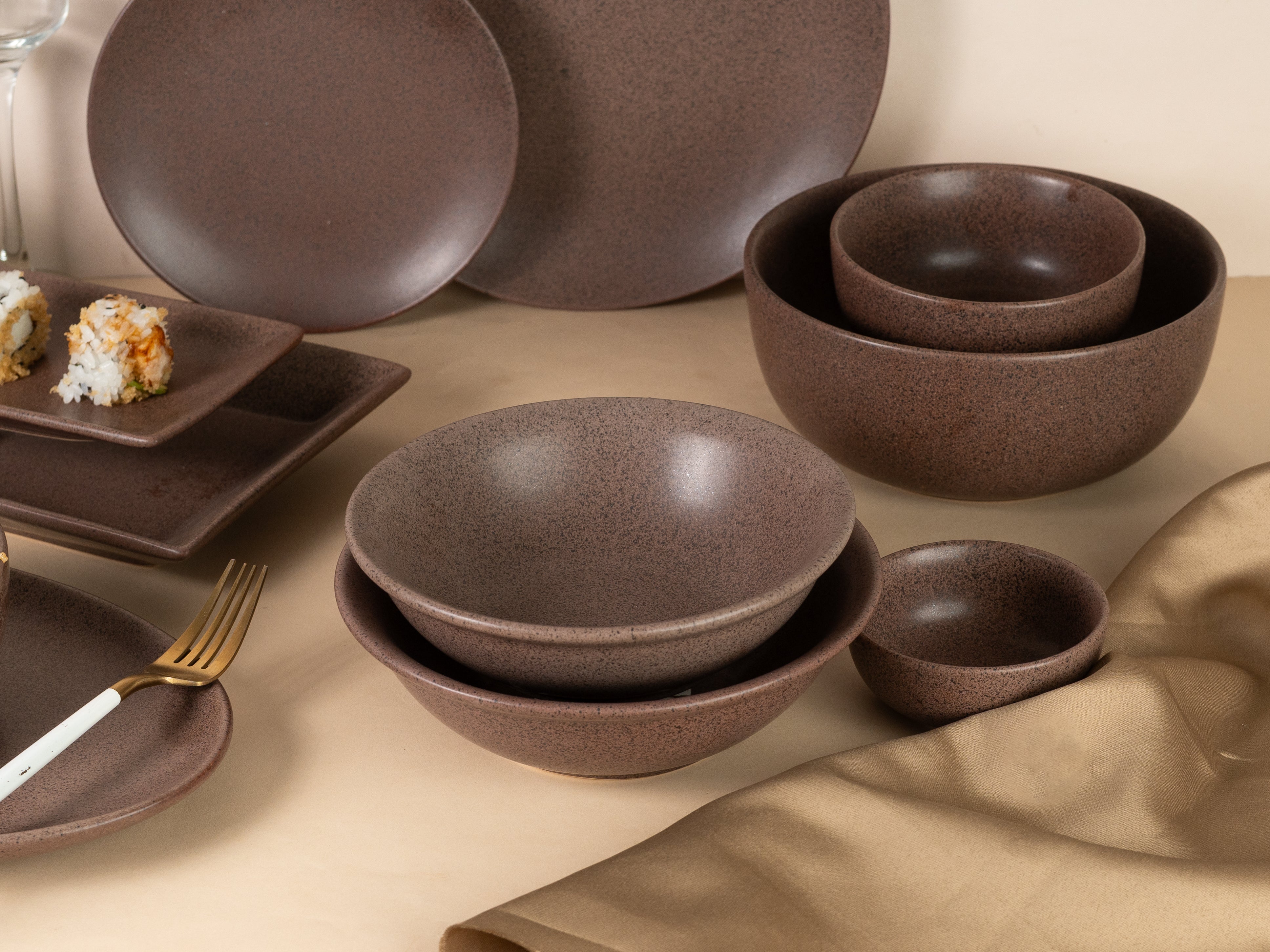Tan Brown Ceramic Bowl(Set of 4)