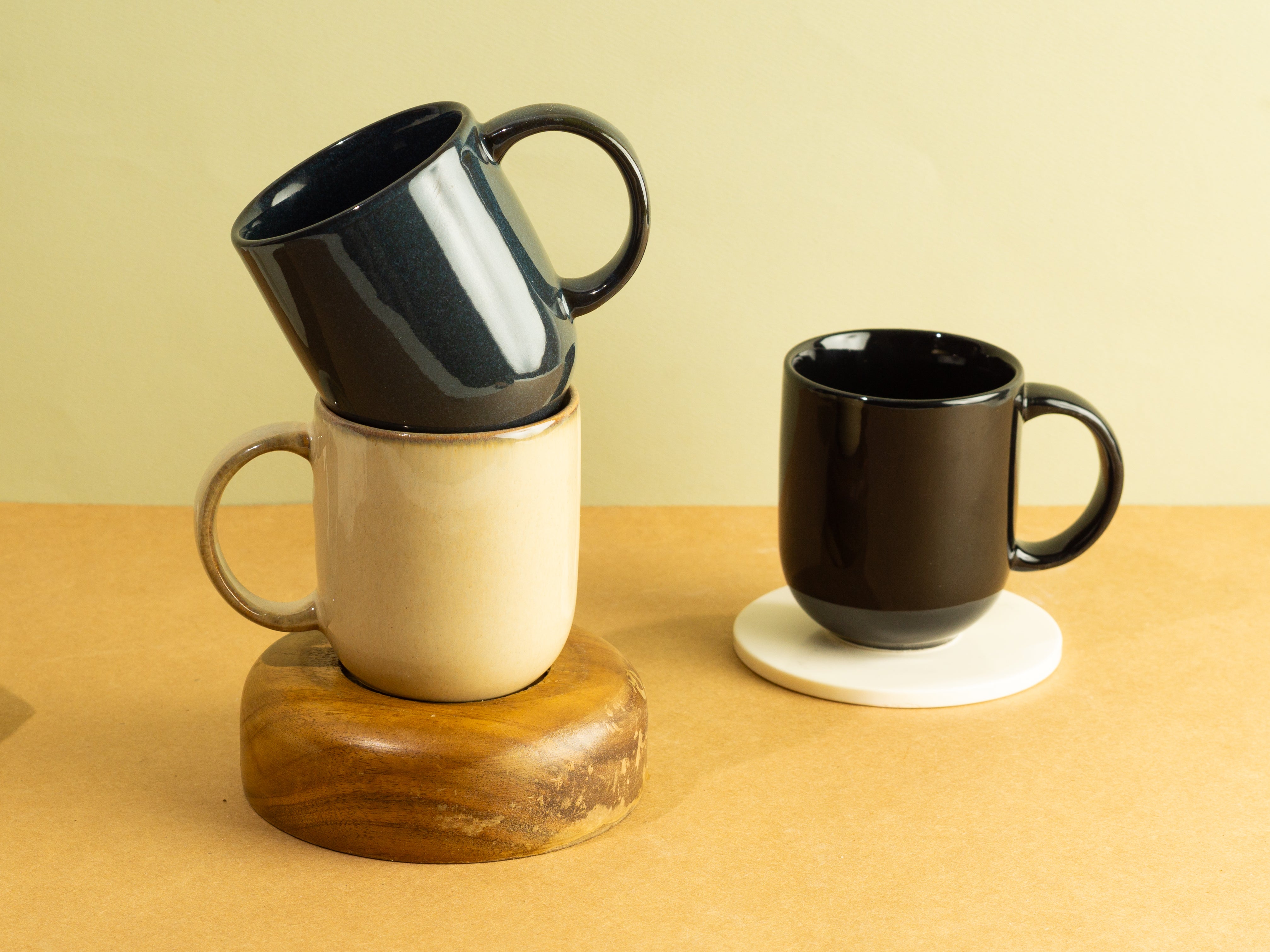 Coupe Glossy Porcelain Mugs(Set of 6)