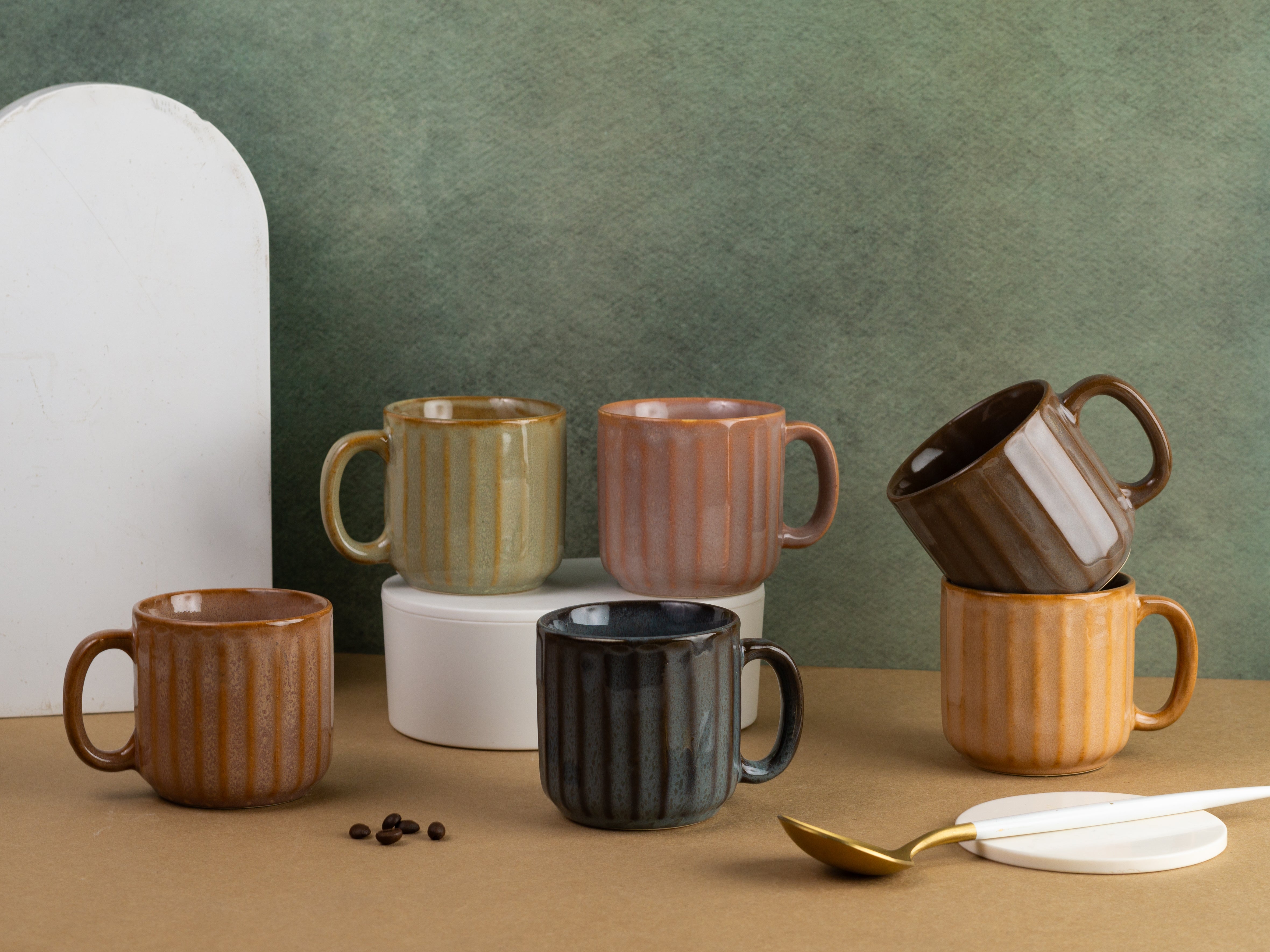 Spectrum Ceramic Fluted Mugs(Set of 6)