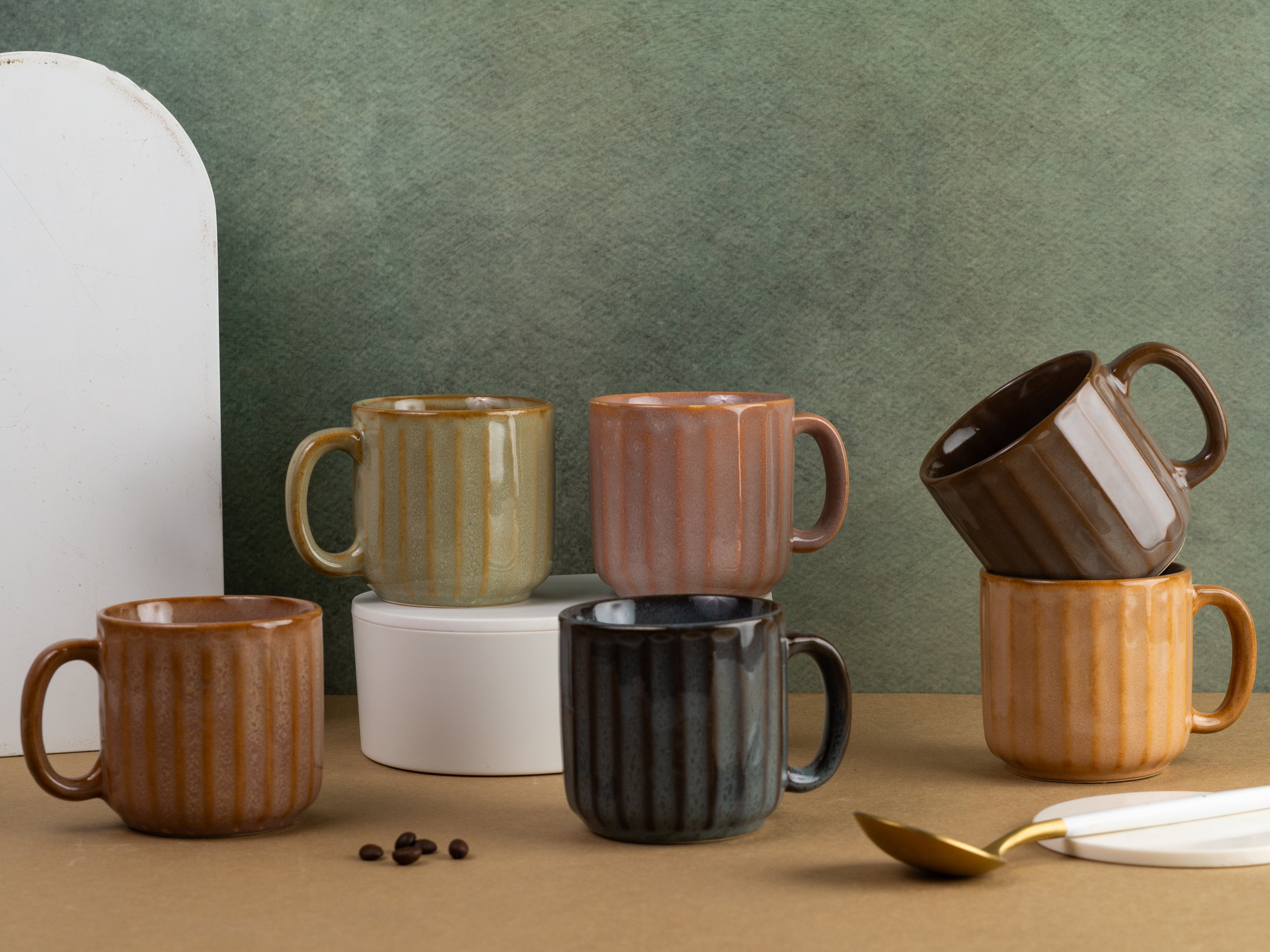 Spectrum Ceramic Fluted Mugs(Set of 6)
