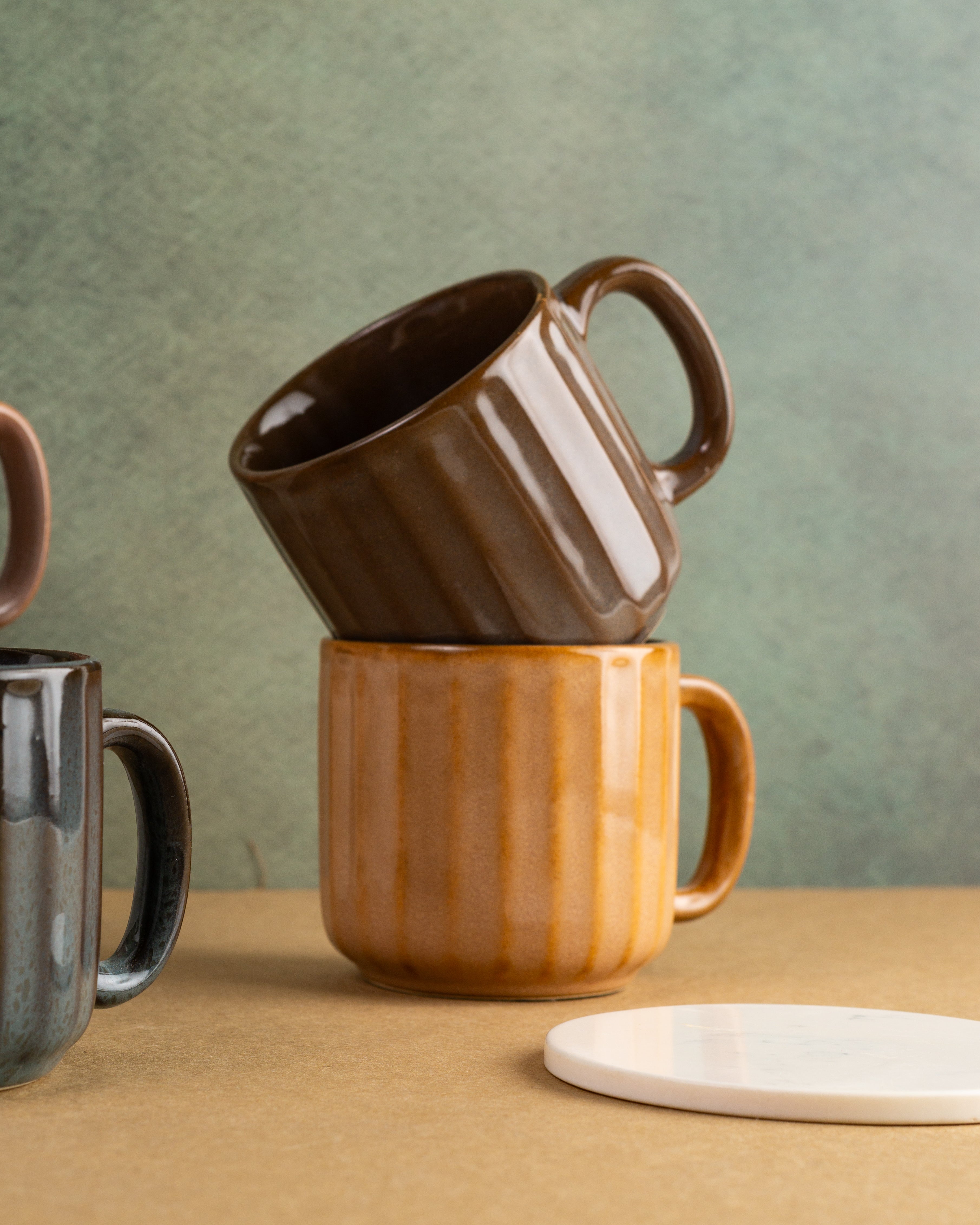 Spectrum Ceramic Fluted Mugs(Set of 6)