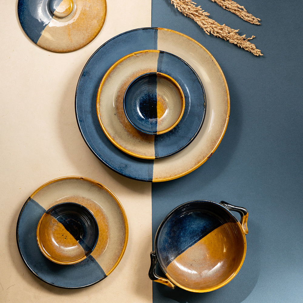 Azure Half and Half Ceramic Dinner Set(29 Piece)