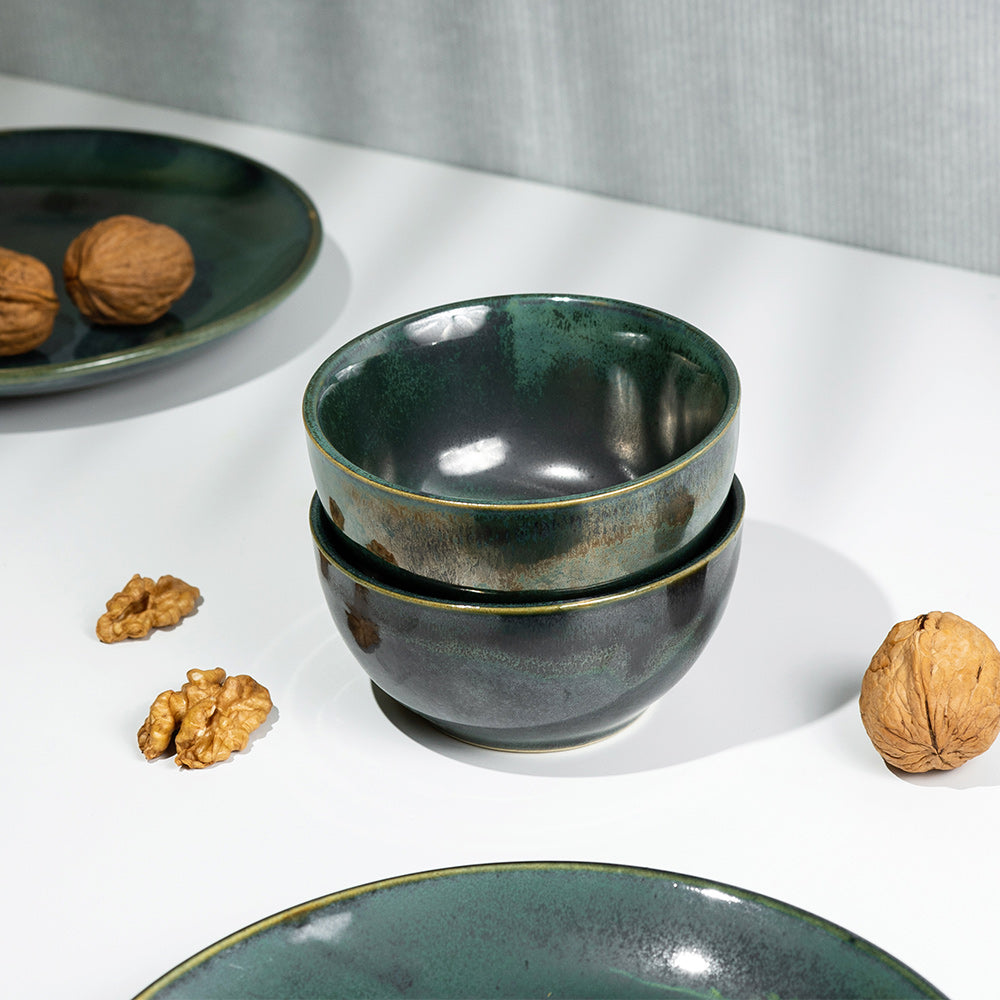 Verdant Green Glossy Ceramic Snack Bowl(Set of 4)