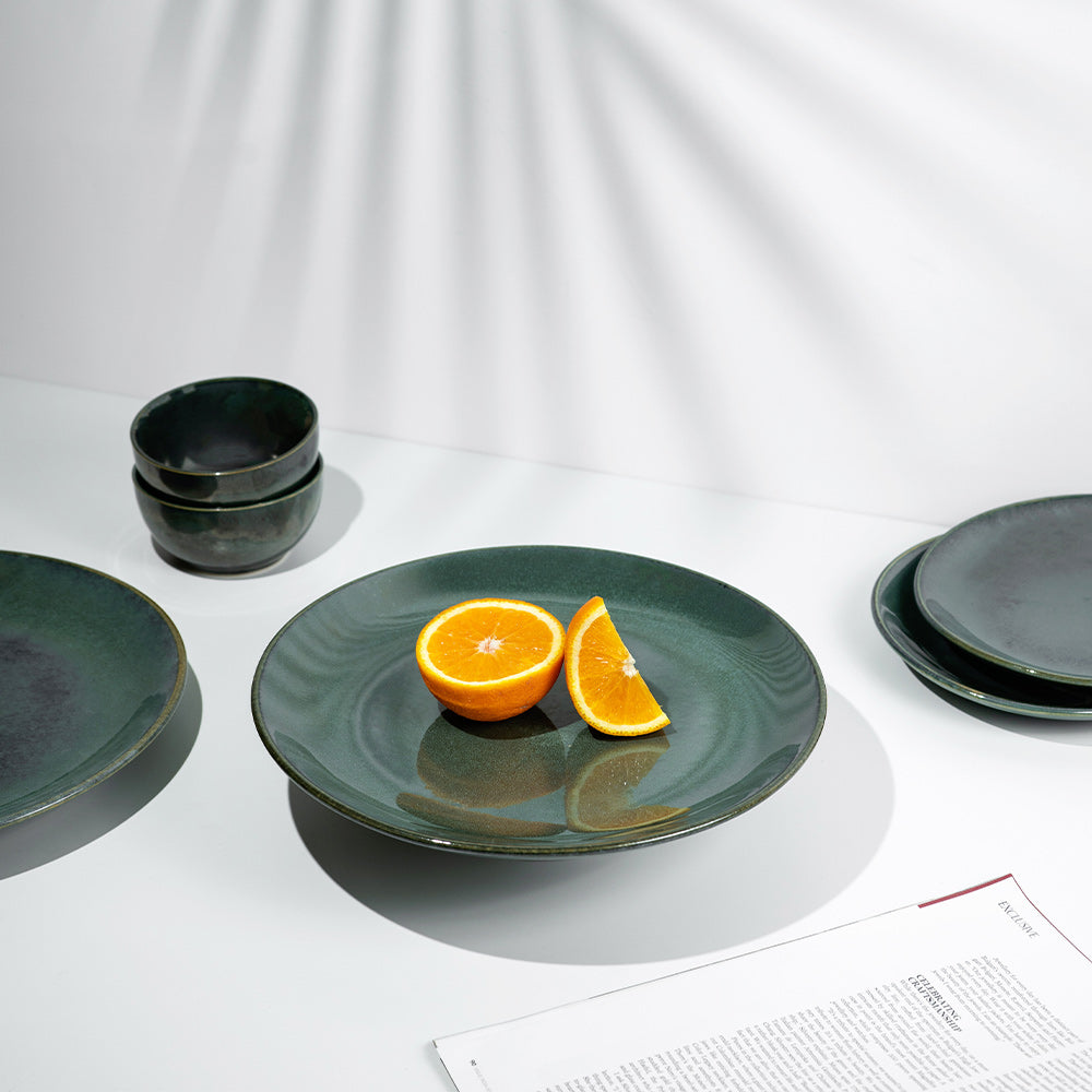 Verdant Green Glossy Ceramic Dinner Plate(Set of 2)