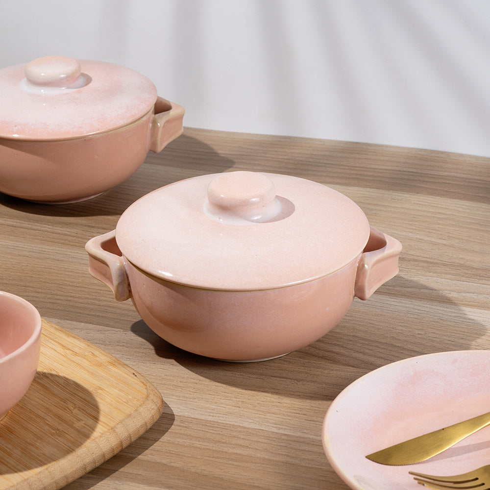 Blush Rose Ceramic Serving Bowl with Lid