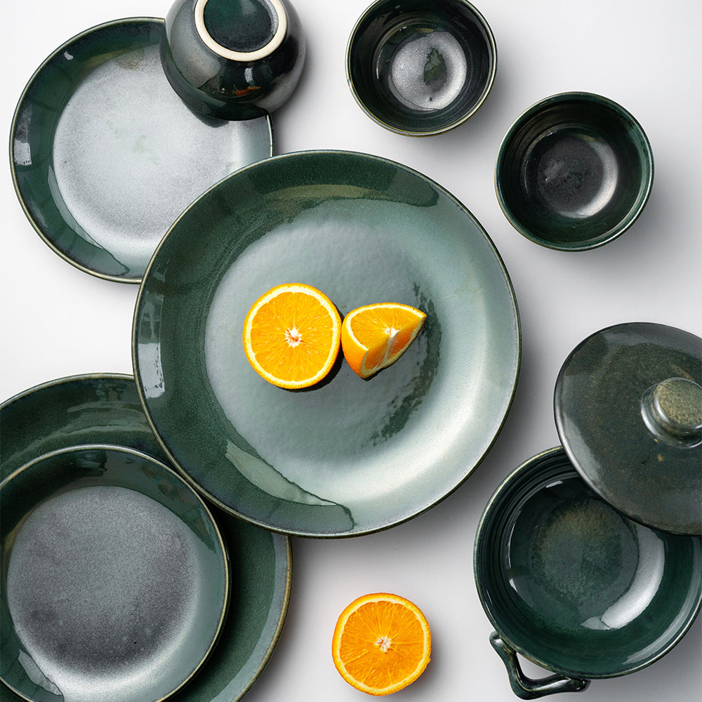 Verdant Green Glossy Ceramic Dinner Set(29 Piece)
