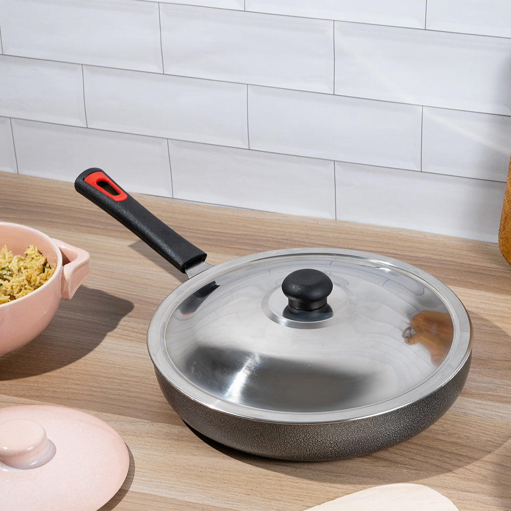 Non - Stick Fry Pan with Steel Lid