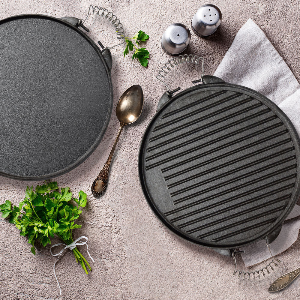 Tawa Round Cast Iron Grill Pan 2-in-1 Cast Iron Dosa Tawa Grill